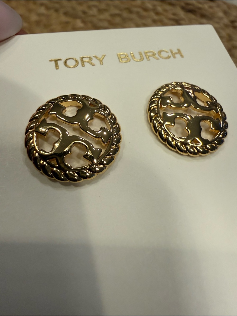 Tory Burch Double Stacked Gold Tone Rope Logo Women's Stud studded Earrings
